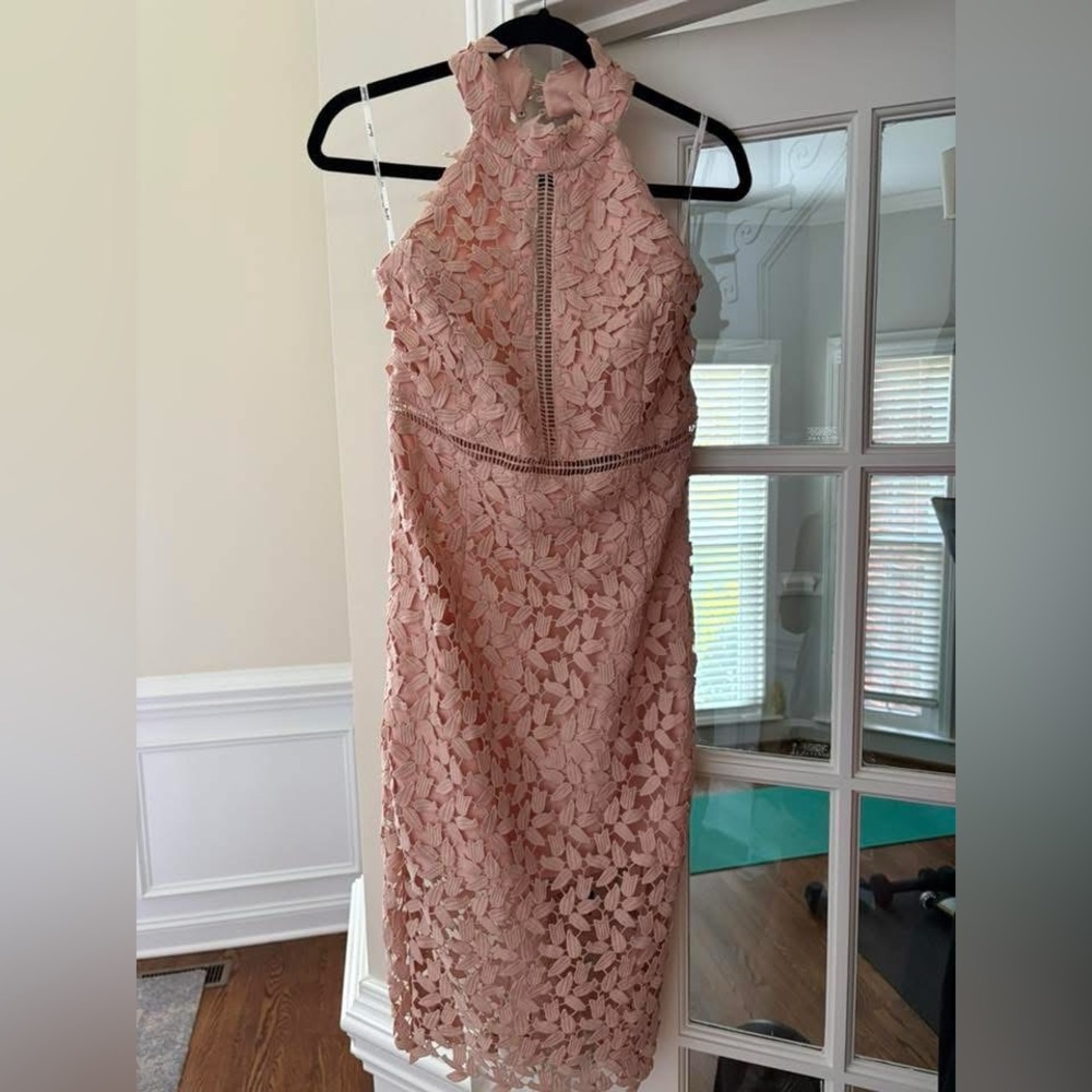 Bardot Pink Lace Halter Midi Dress